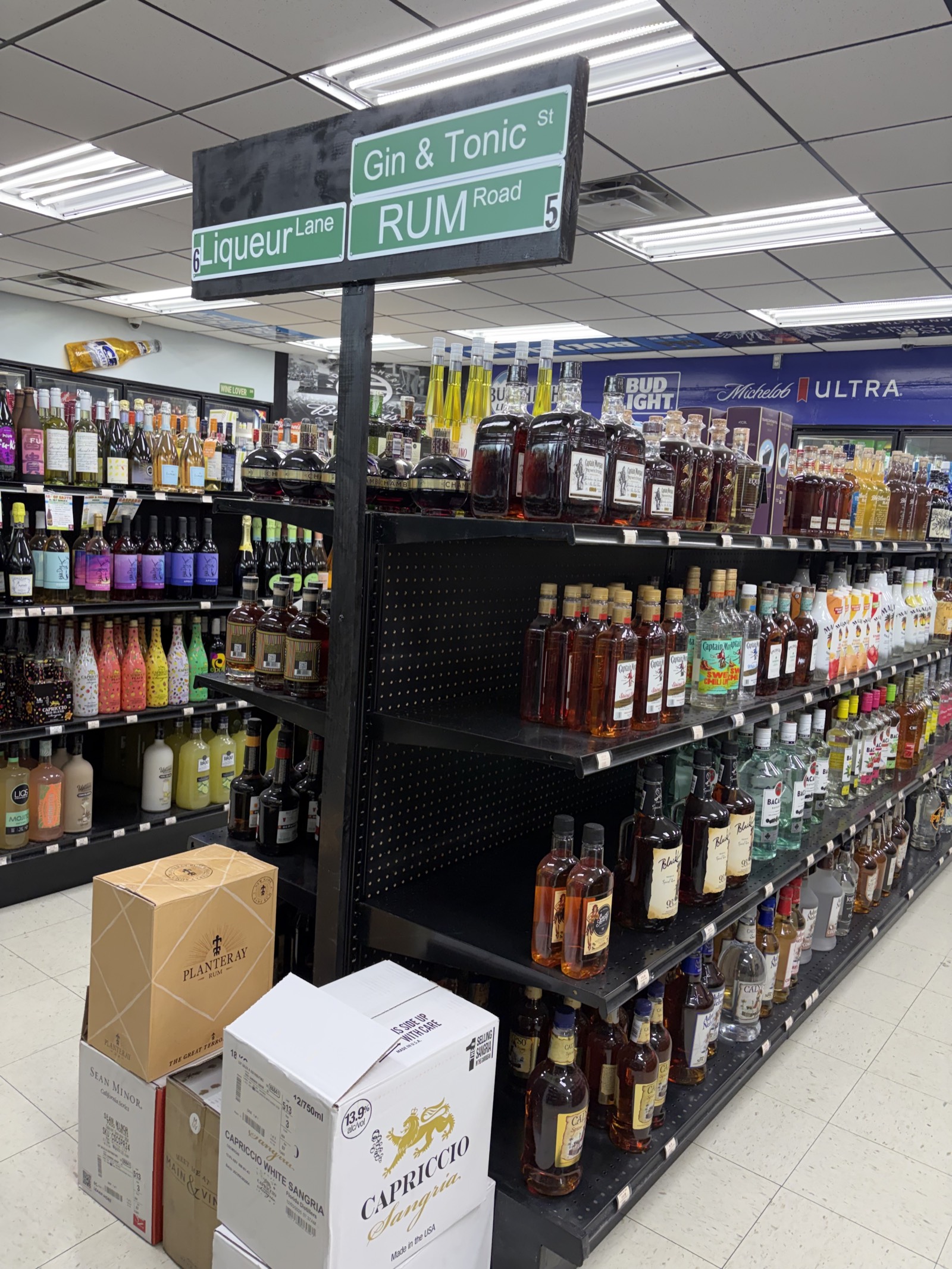 Gin and Tonic, Rum, and Liqueur aisle