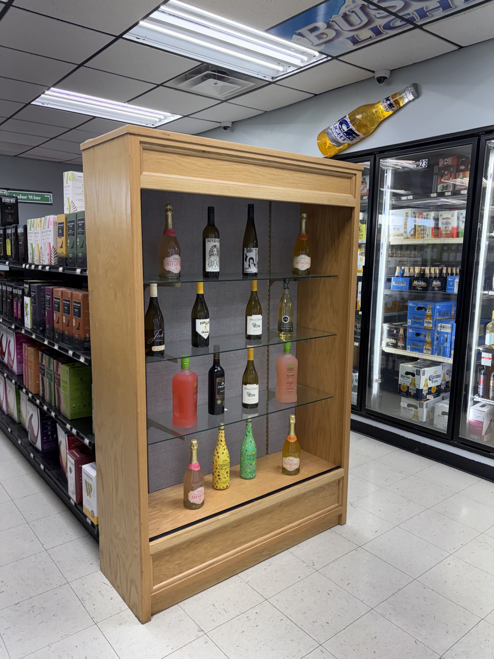 Mimosa and wine display case