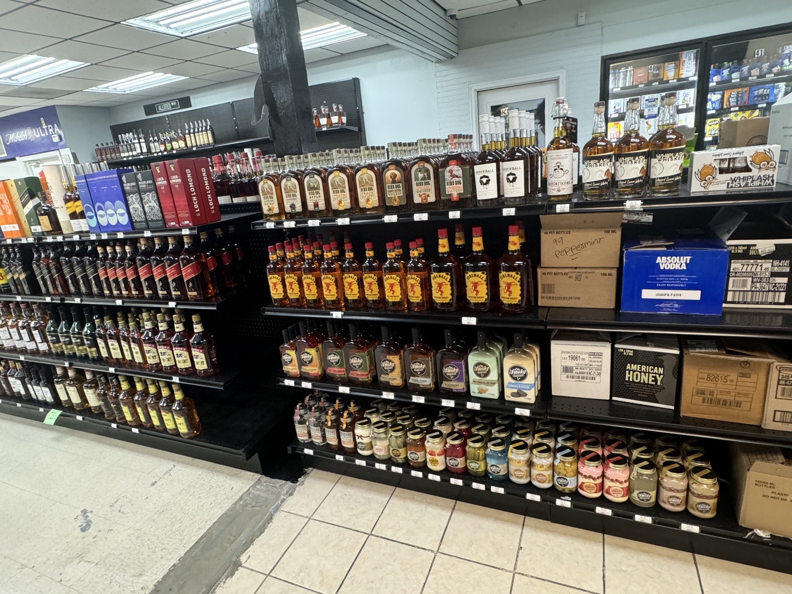 Full whiskey shelf selection